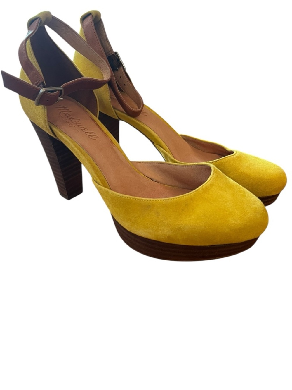 Madewell Sunny Yellow Suede Strappy Spring Closed Toe Classic High Heel Shoe